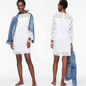 JCREW WHITE BELL-SLEEVE DRESS IN EMBROIDERED EYELET